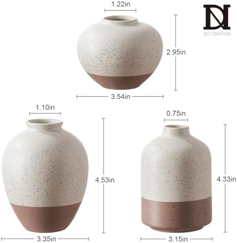 DN DECONATION Flower Vase Set of 3, Small Ceramic Vase Farmhouse Home Decor - Image 3