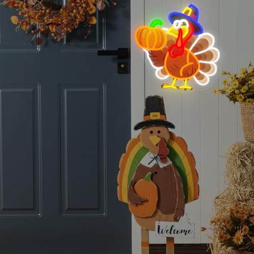 Thanksgiving Turkey Neon Sign Dimmable UV Printed Pumpkin Neon Led Lights - Image 5