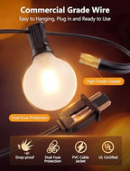 GOOTHY 50Ft LED Outdoor Patio String Lights - Waterproof Globe Lights with 52 Shatterproof Frosted Bulbs, Connectable for Wedding, Party, Christmas & Garden Decor, Black Wire - Image 6