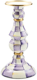 MACKENZIE-CHILDS Pillar Candlestick, Large, Purple-and-White Violet Check by Unknown