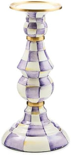 MACKENZIE-CHILDS Pillar Candlestick, Large, Purple-and-White Violet Check by Unknown