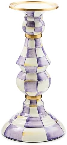 MACKENZIE-CHILDS Pillar Candlestick, Large, Purple-and-White Violet Check by Unknown