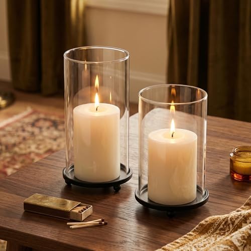 Set of 2 Black Hurricane Candle Holders with Glass Sleeves - Image 7