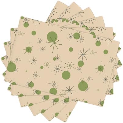 70s Decorative Placemats Set of 6, Atomic Starlight Mid-Century Modern Background Element Design, Washable, Waterproof, Heat Resistant, 12x18 Inches by AuiMzoo
