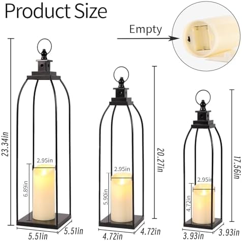 Decorative Candle Lanterns Set of 3, Black Metal for Indoor & Outdoor - Image 4