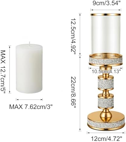 Hurricane Candle Holder, 13.5" Tall Metal Candle Stand, Glass Pillar Holder - Image 2