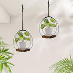 hismocal Hanging Planter for Indoor Plants,Plant Hanger with Sturdy Wood Base & Pot, Modern Boho Macrame Plant Hanger,Wall Ceiling Window Stands(2 Pack+Pots) - Image 7