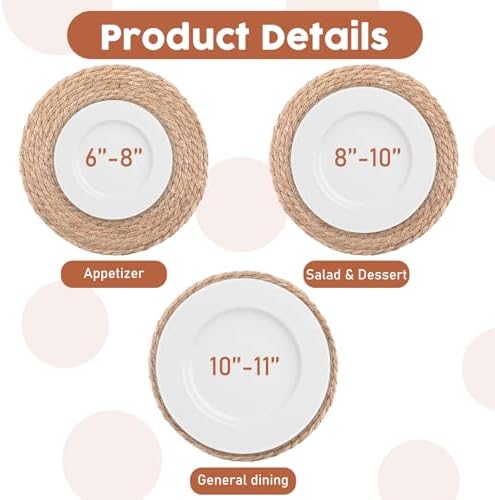 Round Woven Placemats Set of 20, 12" Brown Round Rattan Placemats Natural Water Hyacinth Place mats Farmhouse Boho Braided Placemat for Dining Table, Home, Wedding, Heat Resistant/Anti-Slip - Image 3
