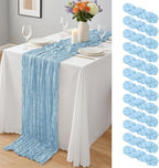 12 Pack Baby Blue Cheesecloth Table Runner 10Ft, Gauze Table Runners 21.5 x 120 inch,Semi Sheer Cheese Cloth Fabric Runner Bulk for Wedding,Party,Baby Shower,Bridal Shower by Yemosa