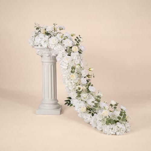 72inch Aisle Flower Garland with Chiffon Sheer Drape, White Rose and Hydrangea, Artificial Flowers for Wedding Arch, Backdrop, Reception Table Decor - Floral Runner for Ceremony Pathway & Bridal Suite by Unknown