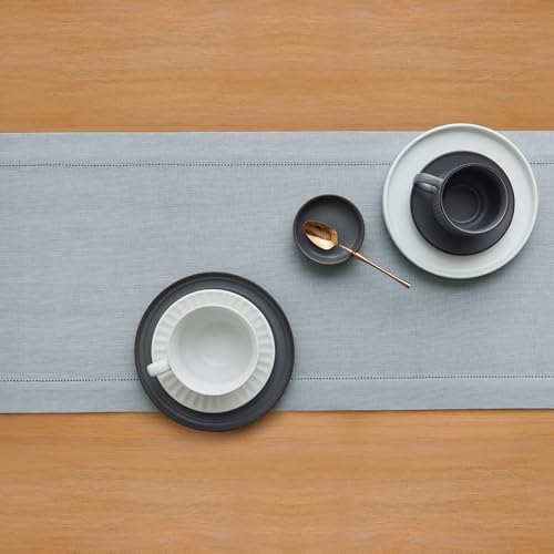 Solino Home 100% Pure Linen Table Runner Dusty Blue Hemstitch, 14 x 108 in - Image 3
