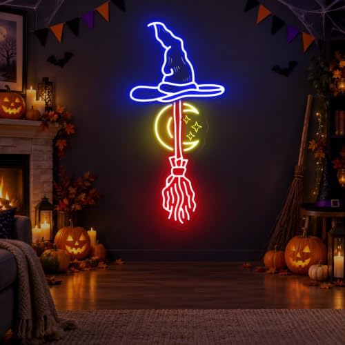 Witch Broom Neon Sign, Halloween Decor for Witchcore & Gothic Rooms - Image 2
