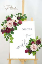 Wedding Decor (Pack of 2) Welcome Sign Flower Backdrop Garland for Ceremony Reception Wall Easel Home Decoration Entryway Faux Outdoor Board Head Table Decor (Burgundy & Dusty Rose) - Image 2