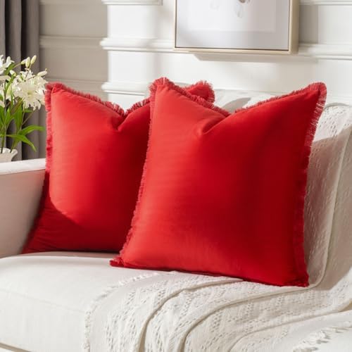 FUTEI Pack of 2 Velvet Decorative Throw Pillow Covers 20x20 Inch, Red by FUTEI