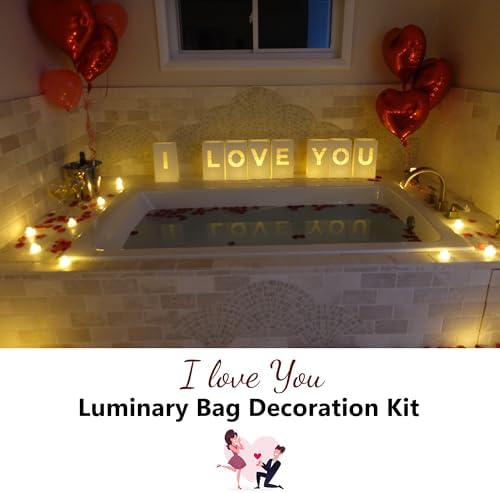 I Love You Luminary Bags with LED Tea Light Candles, Balloons, and Rose Petals – Romantic Decorations for Proposals, Anniversaries, and Special Moments - Image 2