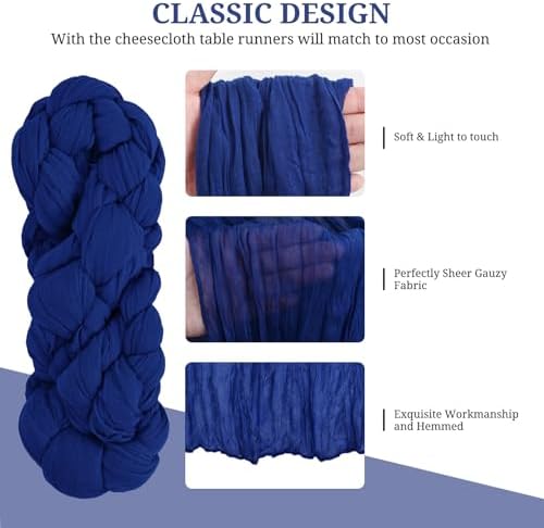 12 Pack Royal Blue Cheesecloth Table Runners, 35x120 Inch - Image 4