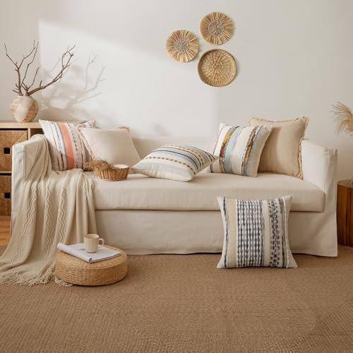 ANRODUO Boho Decorative Pillow Covers 24x24 Light Blue Stripe Pack of 2 - Image 3