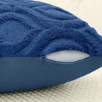 decorUhome Faux Fur Plush Soft Dark Blue Throw Pillow Covers 26x26 Set of 2 - Image 3