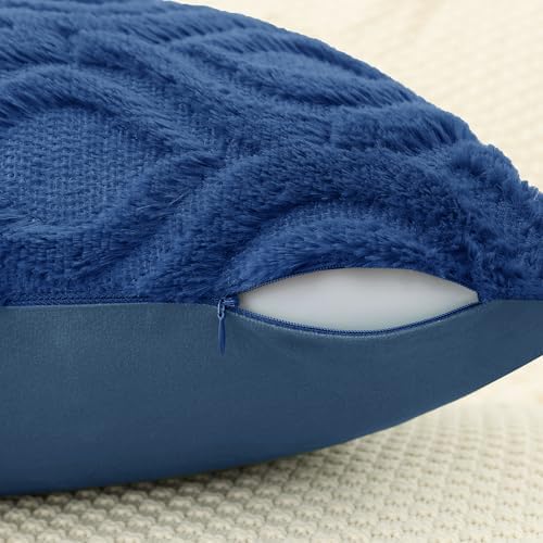 decorUhome Faux Fur Plush Soft Dark Blue Throw Pillow Covers 26x26 Set of 2 - Image 3