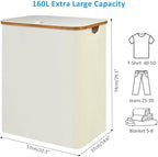 efluky Laundry Hamper with Lid, 160L Tall Laundry Basket with Bamboo Handles for Clothes and Toys, Collapsible Laundry Hamper with 2 Inner Bags for Bedroom and Bathroom, Beige - Image 7