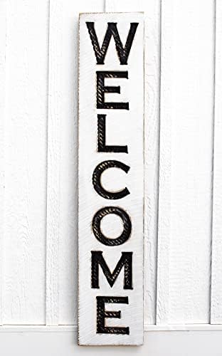 Large Vertical Welcome Sign - Carved Wood Board Rustic Distressed Porch Farmhouse Style Restaurant Cafe Wooden Wall Art Decoration (Available in 3 Sizes: 8" x 40", 10" x 48" and 12" x 60") - Image 2