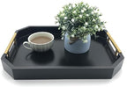 Serving Tray with Polished Metal Handles, Hexagon Coffee Table Tray, Modern Rectangle Decorative Tray, Large Ottoman Tray, Perfect for Storage and Display (Black Rectangle) - Image 2