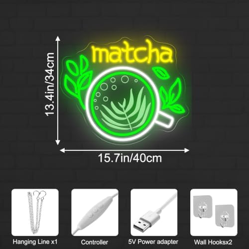 Matcha Neon Sign, Green Tea LED Wall Decor for Cafe, Tea Shop & Home Bar - Image 4