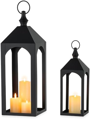 17" & 11" Black Metal Outdoor Floor Lantern（No Candles Included） by Staymoment