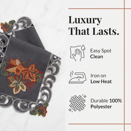DECOZEN Charcoal Gray Christmas Table Runner – Embroidered Dining & Dresser Decor Scarf for Holiday Tables, Weddings & Parties – 14 x 108 in Elegant European Charcoal Fleur Collection Gift Idea - Image 4