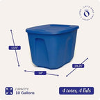HOMZ 4-Pack Durable Molded Bin, Plastic Storage Containers w/Lids, 10 Gallon, Blue - Stackable Organizer Totes and Boxes for Bedroom, Kitchen, and Garage Organization - Image 4