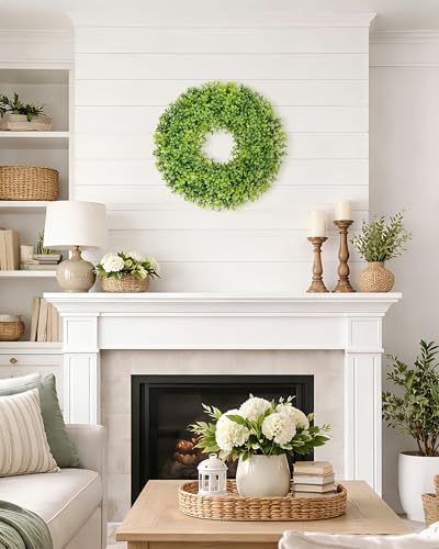 DDHS 20" Boxwood Wreaths Front Door, Artificial Spring Summer Wreath with Sash and Foldable, Year Round Indoor Outdoor for Farmhouse Fireplaces and Porches DIY St Patricks Day Decor-Gradient Green - Image 5
