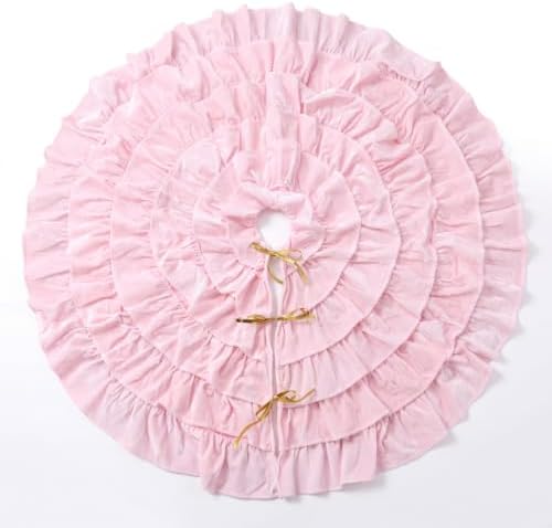 Velvet Christmas Tree Skirt, 48 Inches, 5-Tier Ruffle, Pink by Vertintong