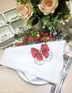Embroidered Cloth Napkin Red Bow Christmas Cotton Napkins Set of 6, 20x20 Hemstitch Table Napkins, Machine Washable, Daily & Holidays, Great Gift Ideas - Image 4