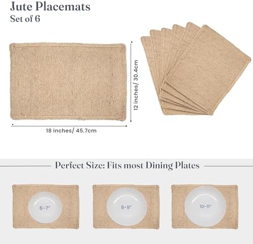 Natural Jute Placemats Burlap Woven Place mats Set of 6, 18x12 - Image 4