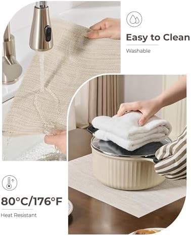 Leetaltree Beige White Placemats Set of 12 - Heat Resistant Non-Slip Place mats for Dining Table, Washable Durable PVC Vinyl Woven Table Mats(Beige White, 12) - Image 5