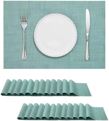 Woven Vinyl Placemats Set of 24, Mint Green by ButterMelt