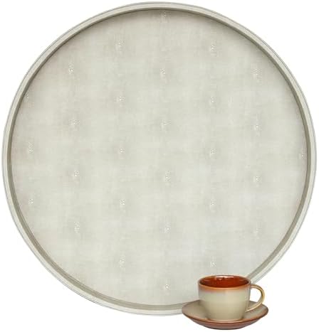 HofferRuffer Large Round Serving Tray 24'', Elegant Faux Leather Circle Ottoman Table Tray, Serve Tea Coffee Breakfast in Bedroom Living Room Kitchen (Cream White) by HofferRuffer