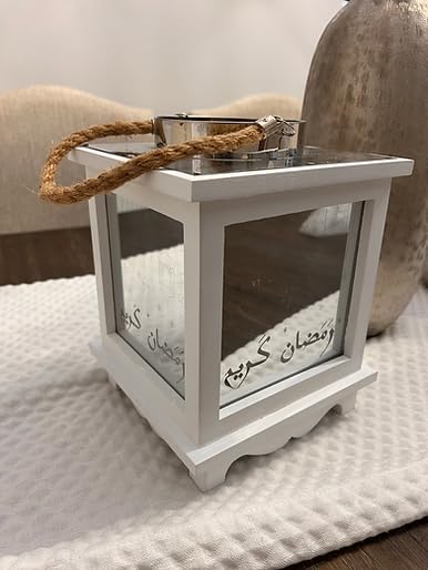 Ramadan Kareem Wooden Mirrored Lantern - Unique Eid Festive Decoration for Home Warm, Inviting Ambiance Muslim Allah New Year (9x7 Inches, Battery Operated), Large - Image 4