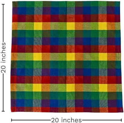 Multicolor Rainbow Cloth Dinner Napkins - 12 Pack, 100% Cotton, 20"x20" Colorful Cotton Dinner Napkins for Parties and Events - Checkered Multicolor Napkins - Image 2