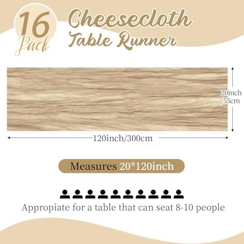 16 Pack Beige Cheesecloth Table Runners 20x120 Inch Gauze Table Runner Cheese Cloth 10FT Beige Table Runner Rustic Sheer Runner for Wedding Birthday Party Baby Shower Table Decor - Image 2