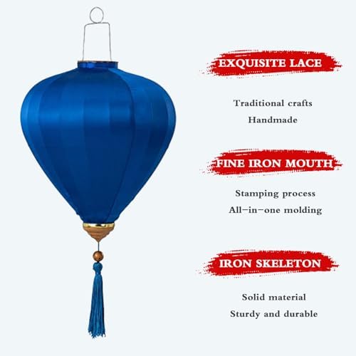 2 Pcs Chinese Lanterns, Multi-Color 12 in Silk Lanterns, Wedding & Holidays Decorations (Blue) - Image 3