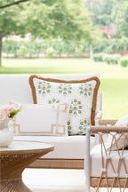 Hofdeco Premium Coastal Patio Indoor Outdoor Lumbar Pillow Cover Only, 12"x20" Water Repellent for Backyard, Couch, Neutral Tan Embroidered Frame Greek Key - Image 2