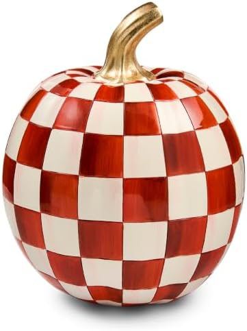 MACKENZIE-CHILDS Resin Pumpkin, Small, Dark-Red-and-White Paprika Check by Unknown