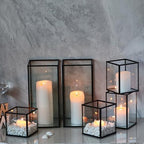 Phosphor 6 PCS Glass Hurricane Candle Holder, Black Glass Candle Holder for Wedding Party Christmas Or Home Decor - Image 6