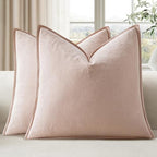 EMEMA Euro Sham Decorative Linen Throw Pillow Covers 24x24 Inch Pink by EMEMA