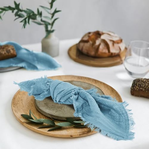 Pesonlook 60 Pcs Dusty Blue Cotton Cloth Napkins with Fringe, 16x16 Inch - Image 4
