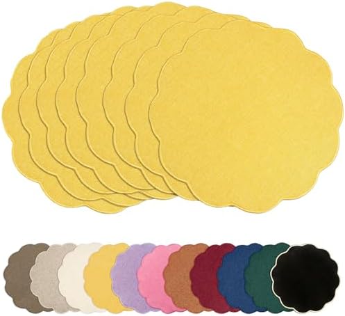 AHHFSMEI Round Faux Linen Placemats Set of 8 Heat Resistant Non-Slip Stain Proof Table Mats for Kitchen Dining Elegant Decor Place Mats (Yellow,8) by AHHFSMEI