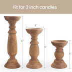 BANOMII Rustic Wooden Pillar Candle Holders Set of 3, 12'' 9'' 6'' Farmhouse Wood Candle Stand for Table Centerpieces, Vintage Tall Candleholders Fireplace Mantel Decor for Living Room, Brown - Image 6