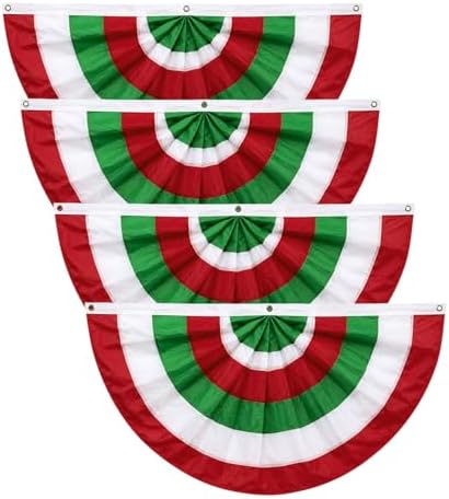 4Pack 2x4ft Christmas Bunting Flags Red White Green Pleated Fan Flag Bunting for Xmas Holiday Outside Garden Porch Decor by LinaGarten
