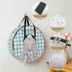 24 Inch Round Storage Bag 2 Pack,Easter Day Bunny Tail Blue Check Waterproof Wreath Storage Container with Handles&Zipper Spring Cute Rabbit White Grid Closet Organizer Bags Garland Box - Image 5